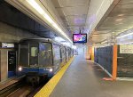  Older Mark III cars arriving into Waterfront Station on the Expo Line.